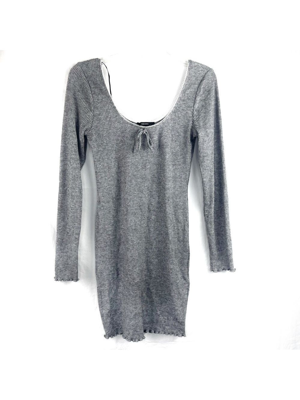 NEW-FOREVER 21 Fitted, Rib Knit, BodyCon, Scoop Neck, Self-Tie Accent Mini Dress